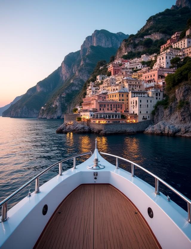 Tramonto sulla Costiera Amalfitana vista da uno yacht